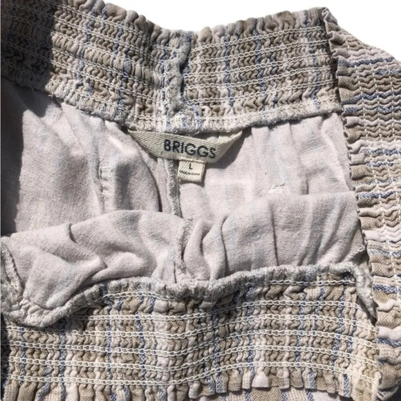 Briggs Tan Beige Linen Blend Elastic Waist Strap Pattern Short Size Large - Picture 2 of 7